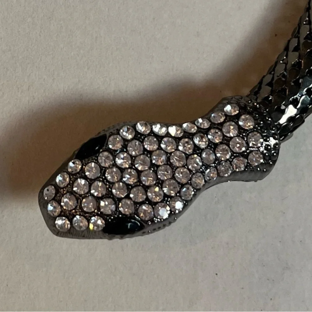 Black Snake Choker Necklace with Rhinestones - Picture 3 of 7